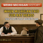 Illustration representing Michigan’s historic rat bounty law, in which the state paid cash for rat heads under a law first passed in 1915.