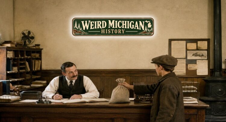 Illustration representing Michigan’s historic rat bounty law, in which the state paid cash for rat heads under a law first passed in 1915.