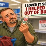 Comic-style illustration of a man holding his nearly empty Spray ’n Wash Stain Stick in a laundry aisle, looking disappointed after discovering the longtime stain remover has been discontinued.